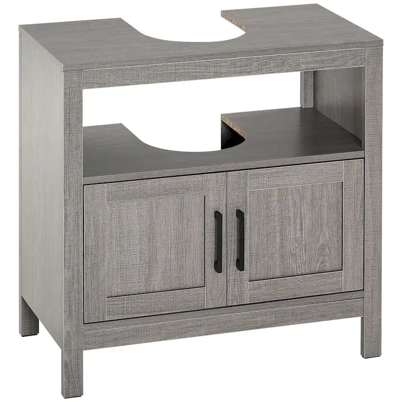 Pedestal Sink Storage Cabinet, Bathroom Under Sink Cabinet with 2 Doors and Open Shelf, Bathroom Vanity, Gray