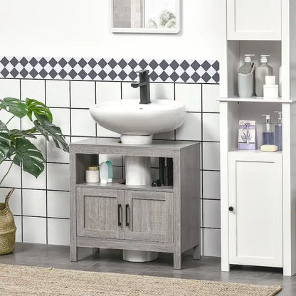 Pedestal Sink Storage Cabinet, Bathroom Under Sink Cabinet with 2 Doors and Open Shelf, Bathroom Vanity, Gray
