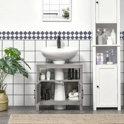 Pedestal Sink Storage Cabinet, Bathroom Under Sink Cabinet with 2 Doors and Open Shelf, Bathroom Vanity, Gray