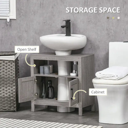 Pedestal Sink Storage Cabinet, Bathroom Under Sink Cabinet with 2 Doors and Open Shelf, Bathroom Vanity, Gray