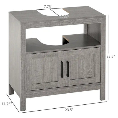 Pedestal Sink Storage Cabinet, Bathroom Under Sink Cabinet with 2 Doors and Open Shelf, Bathroom Vanity, Gray