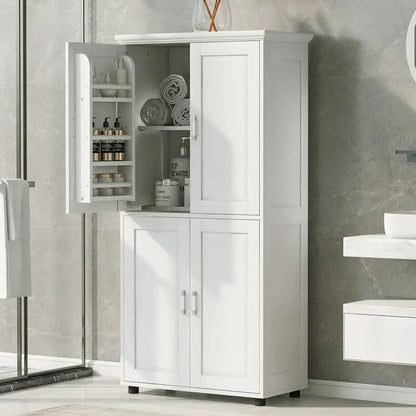 Freestanding Bathroom Storage Cabinet with 4 Doors, Adjustable Shelves