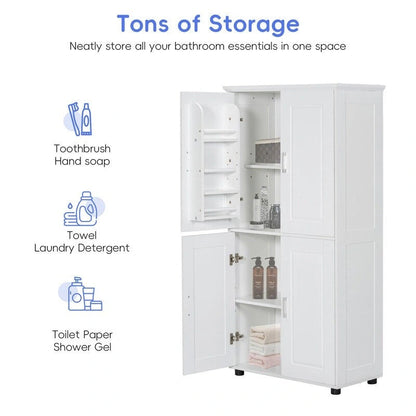 Freestanding Bathroom Storage Cabinet with 4 Doors, Adjustable Shelves