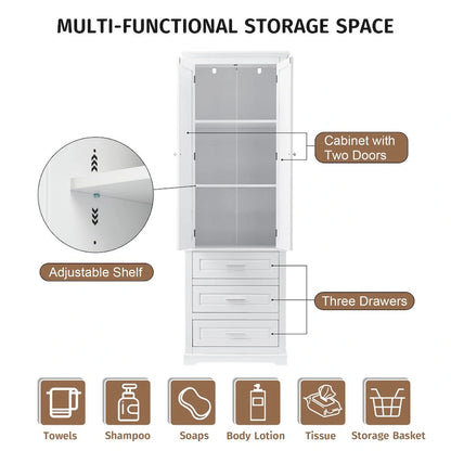 Tall Storage Cabinet with Three Drawers for Bathroom,White Tall Cabinet