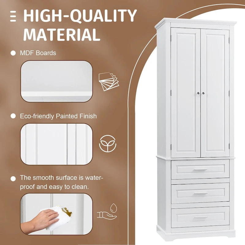 Tall Storage Cabinet with Three Drawers for Bathroom,White Tall Cabinet