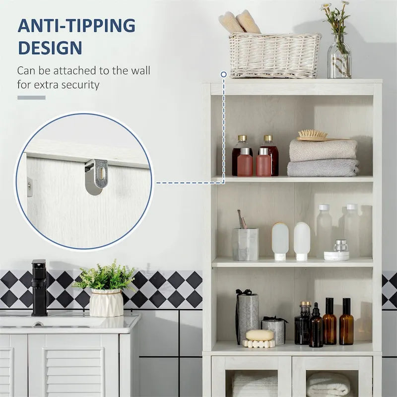 Tall Bathroom Storage Cabinet w/3 Tier Shelf,Freestanding Linen Tower