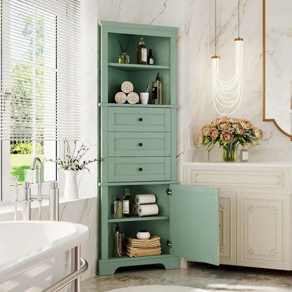 69 Tall Wood 1-door Bathroom Cabinet in Green with Adjustable Shelf