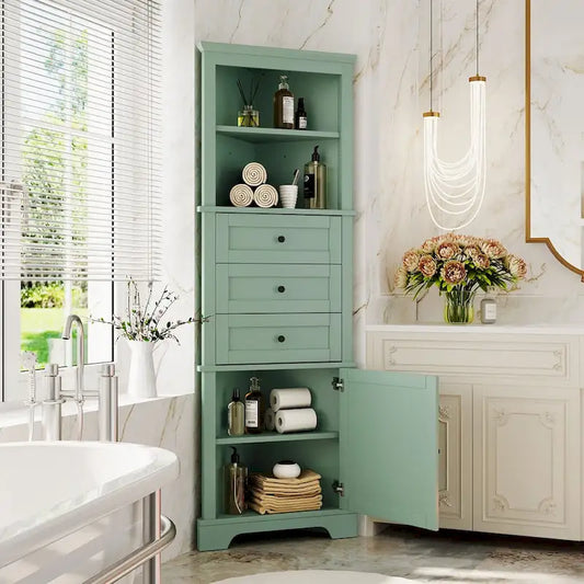 69 Tall Wood 1-door Bathroom Cabinet in Green with Adjustable Shelf