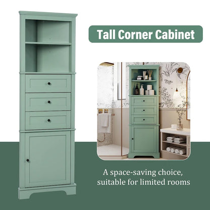 69 Tall Wood 1-door Bathroom Cabinet in Green with Adjustable Shelf