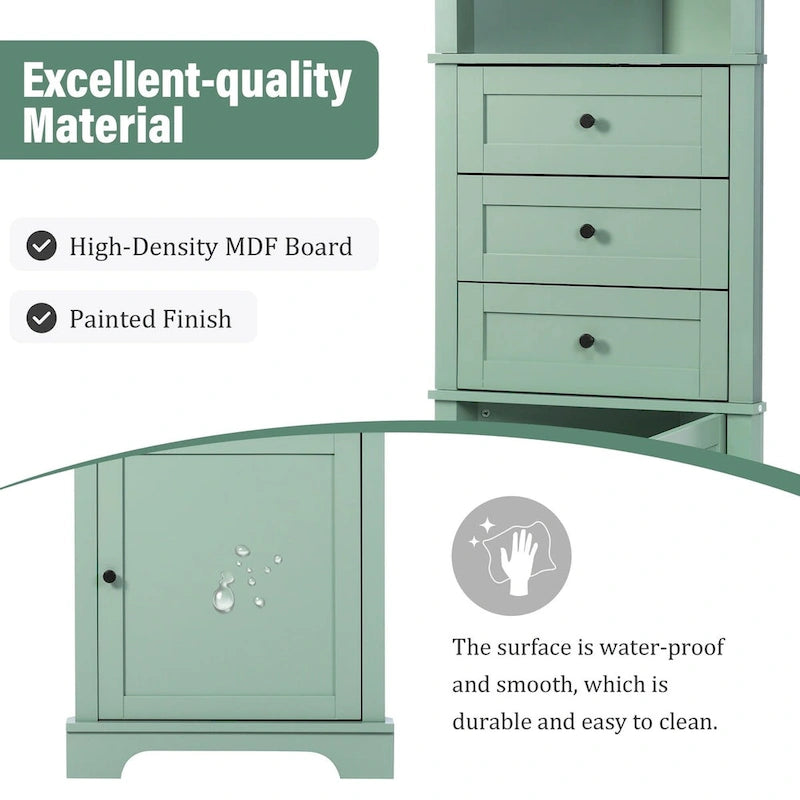 69 Tall Wood 1-door Bathroom Cabinet in Green with Adjustable Shelf