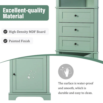 69 Tall Wood 1-door Bathroom Cabinet in Green with Adjustable Shelf