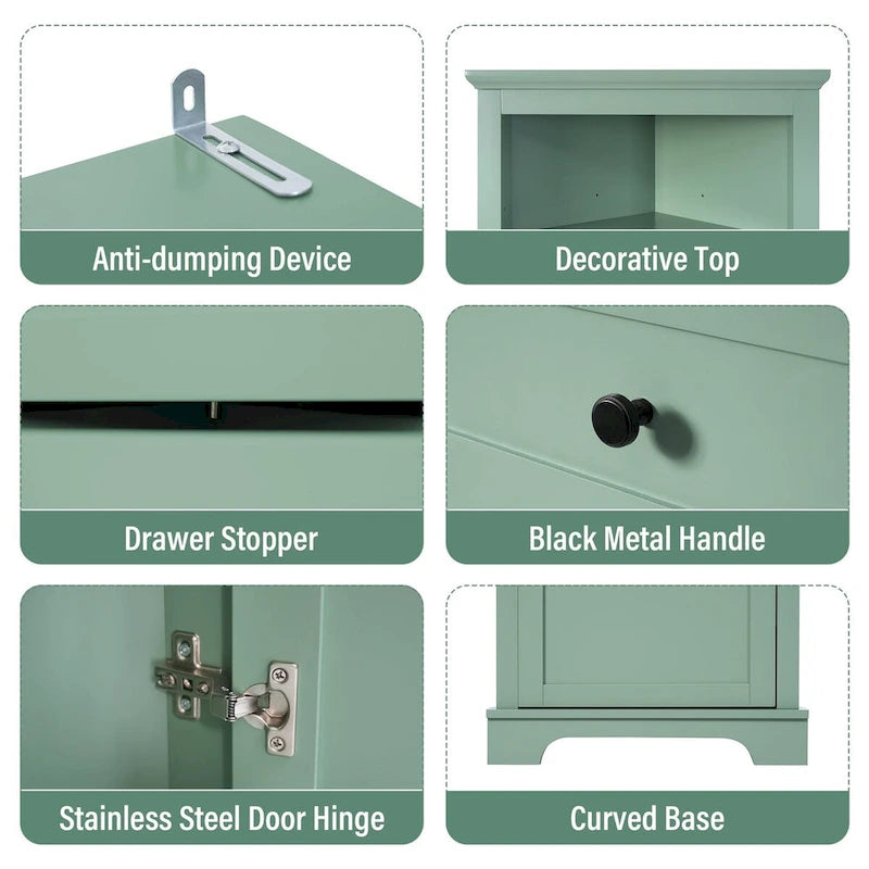 69 Tall Wood 1-door Bathroom Cabinet in Green with Adjustable Shelf