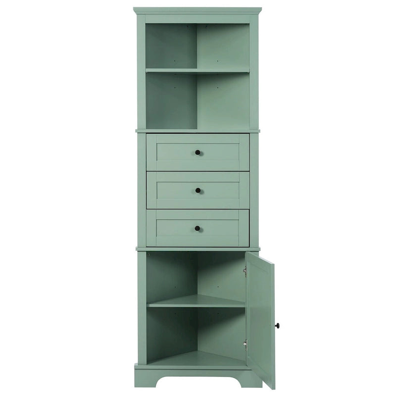 69 Tall Wood 1-door Bathroom Cabinet in Green with Adjustable Shelf