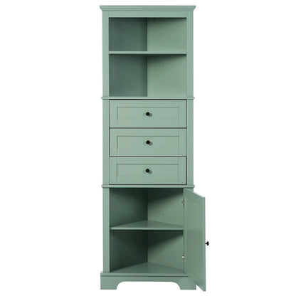 69 Tall Wood 1-door Bathroom Cabinet in Green with Adjustable Shelf