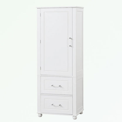 Tall Bathroom Storage Cabinet with Two Drawers and Adjustable Shelf
