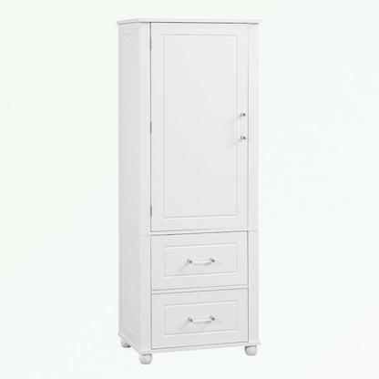 Tall Bathroom Storage Cabinet with Two Drawers and Adjustable Shelf