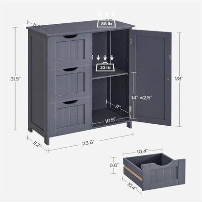 Bathroom Floor Storage Cabinet Bathroom Storage Unit with 3 Drawers - 11.8D x 23.6W x 31.5H