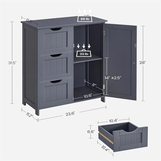 Bathroom Floor Storage Cabinet Bathroom Storage Unit with 3 Drawers - 11.8D x 23.6W x 31.5H
