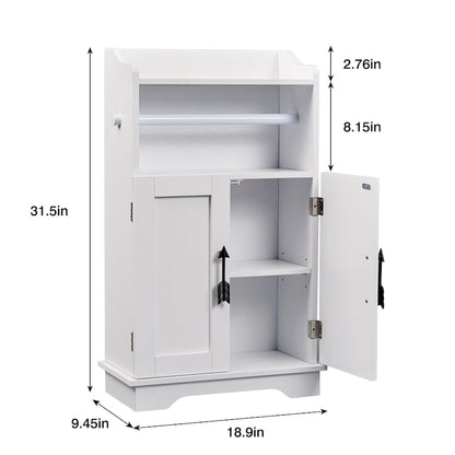 Javlego Bathroom Storage Cabinet, Wooden Floor Cabinet with 2 Doors and Toilet Roll Holder, Adjustable Shelf