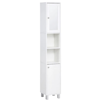 Tall Bathroom Storage Cabinet with Mirror,Wooden Freestanding Tower Cabinet with Adjustable Shelves