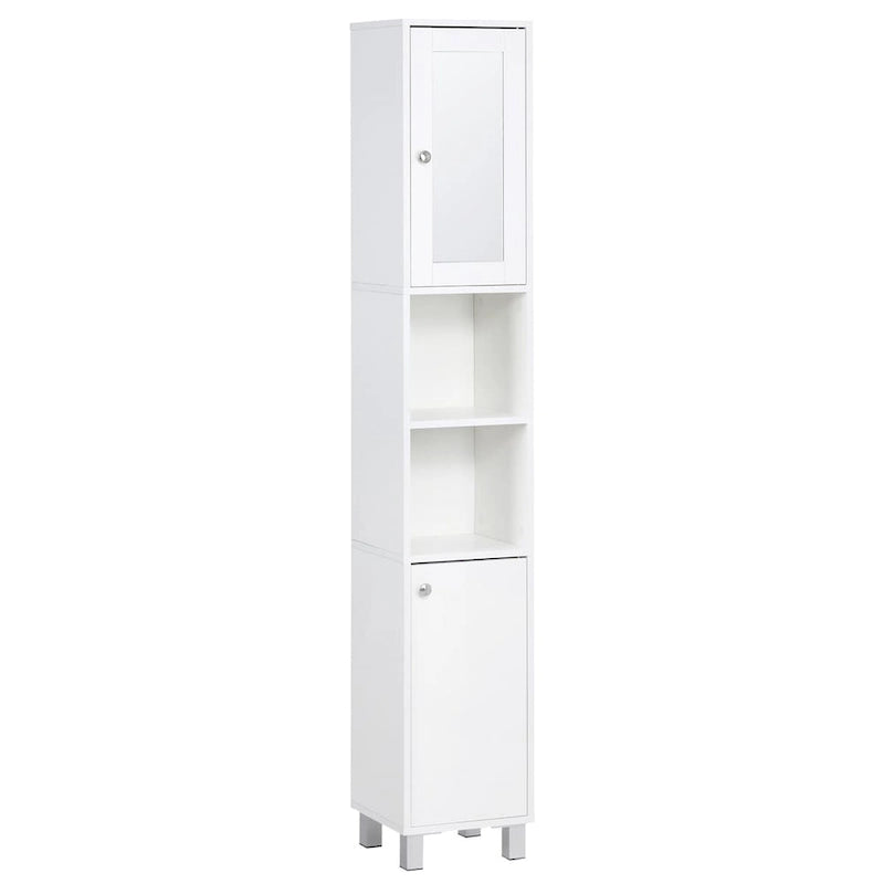 Tall Bathroom Storage Cabinet with Mirror,Wooden Freestanding Tower Cabinet with Adjustable Shelves