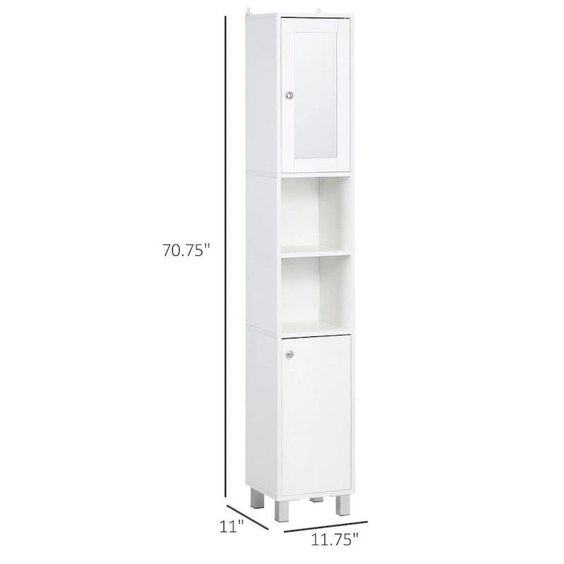Tall Bathroom Storage Cabinet with Mirror,Wooden Freestanding Tower Cabinet with Adjustable Shelves