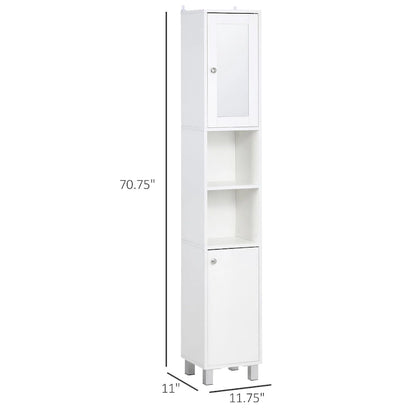 Tall Bathroom Storage Cabinet with Mirror,Wooden Freestanding Tower Cabinet with Adjustable Shelves