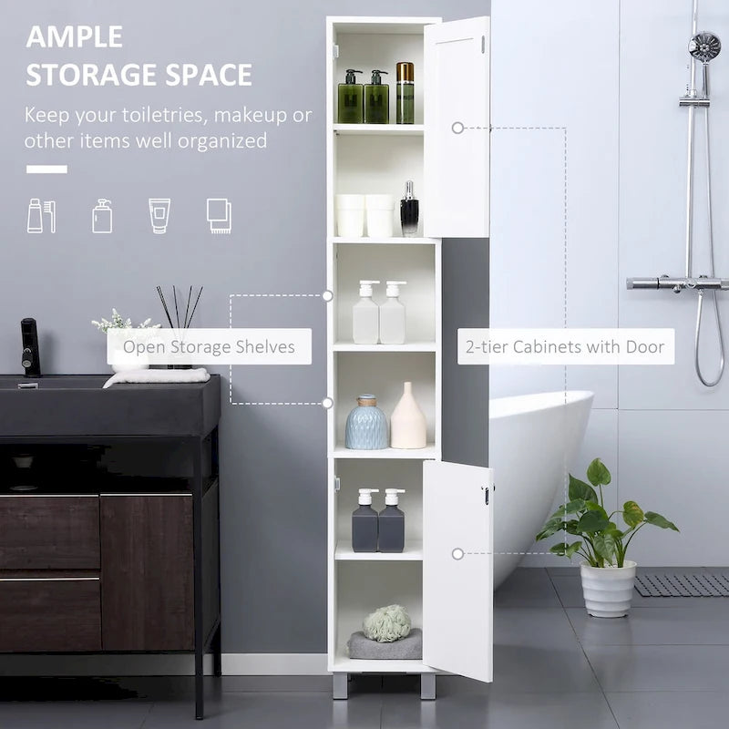 Tall Bathroom Storage Cabinet with Mirror,Wooden Freestanding Tower Cabinet with Adjustable Shelves