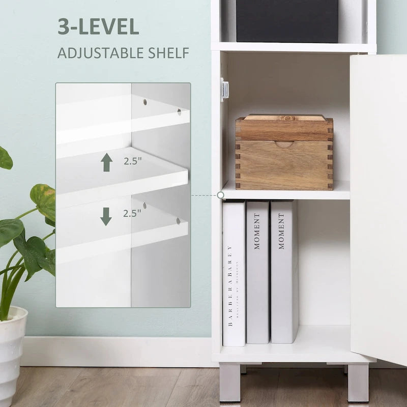 Tall Bathroom Storage Cabinet with Mirror,Wooden Freestanding Tower Cabinet with Adjustable Shelves
