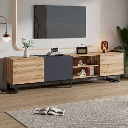 TV with 3 Cabinets& Open Shelves,Color-matching Media Console Table for TVs up to 80,Entertainment Center with Drop Down Door