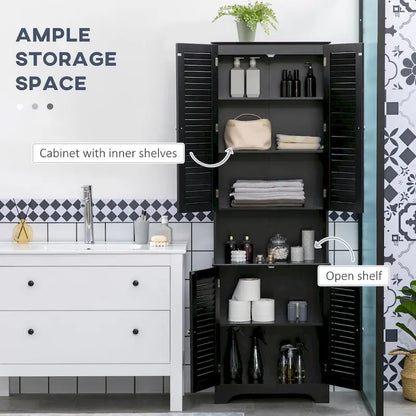 Tall Narrow Bathroom Storage Cabinet with Doors and Shelf