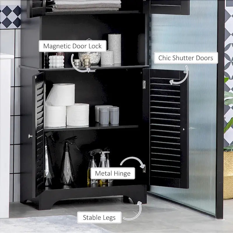 Tall Narrow Bathroom Storage Cabinet with Doors and Shelf