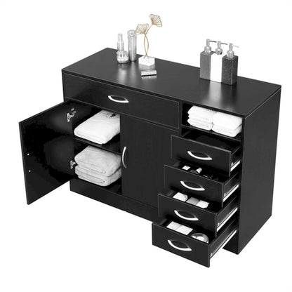 Double Doors and Five Drawers Bathroom Cabinet Black