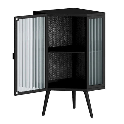 Floor Coner Cabinet with Tempered Glass Door and Storage Shelves