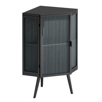 Floor Coner Cabinet with Tempered Glass Door and Storage Shelves