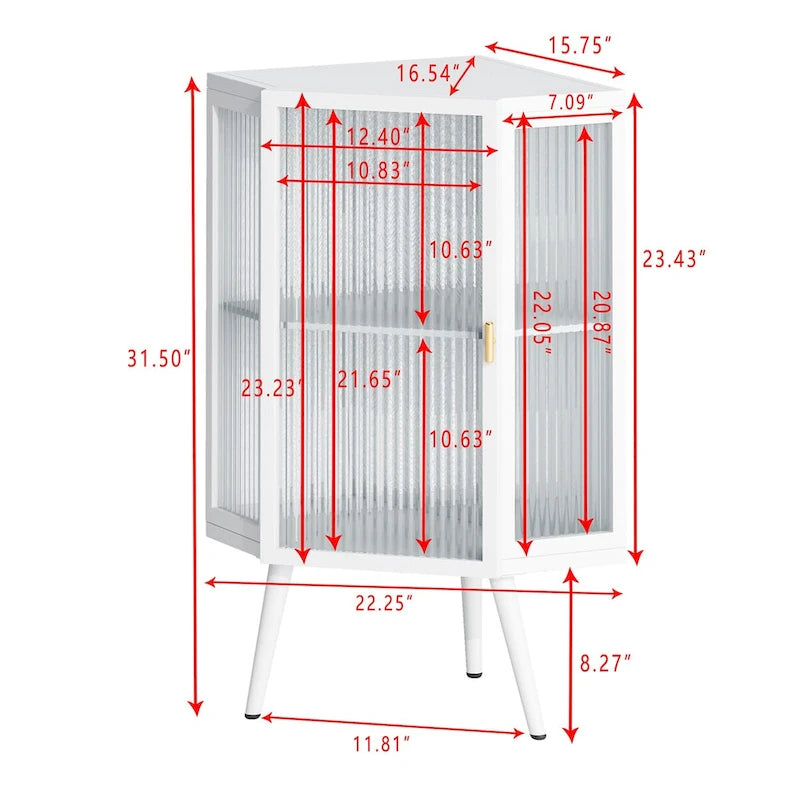 Floor Coner Cabinet with Tempered Glass Door and Storage Shelves