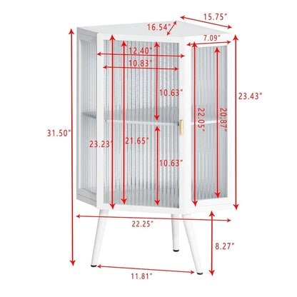 Floor Coner Cabinet with Tempered Glass Door and Storage Shelves