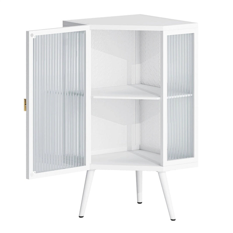 Floor Coner Cabinet with Tempered Glass Door and Storage Shelves