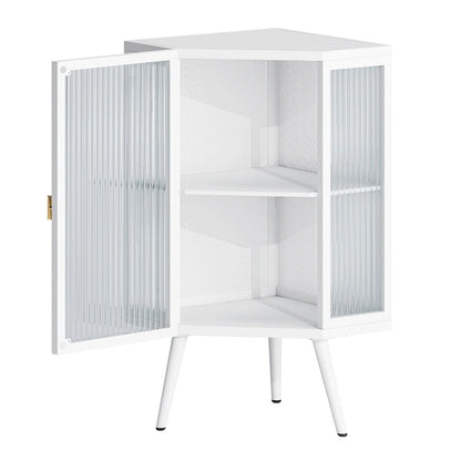 Floor Coner Cabinet with Tempered Glass Door and Storage Shelves