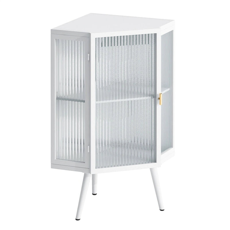 Floor Coner Cabinet with Tempered Glass Door and Storage Shelves