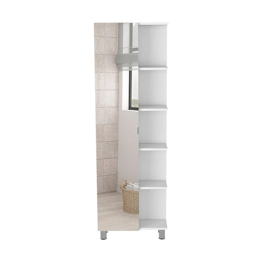 Mirror Cabinet, Four Interior Shelves, Five External Shelves -White
