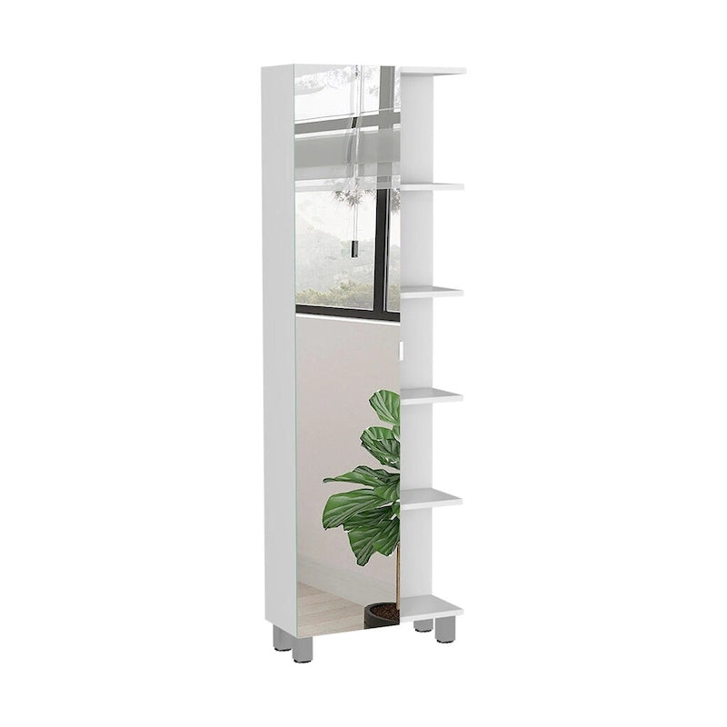 Mirror Cabinet, Four Interior Shelves, Five External Shelves -White
