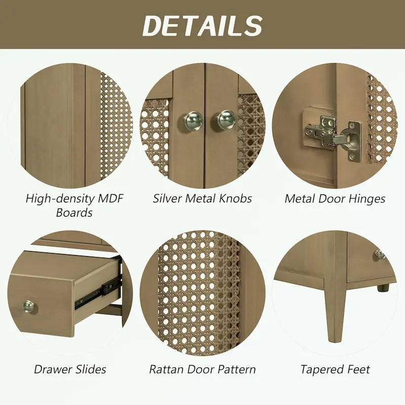 Bathroom Vanity with Ceramic Basin, Two Rattan Doors