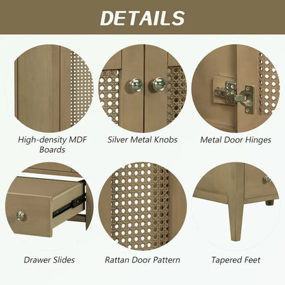 Bathroom Vanity with Ceramic Basin, Two Rattan Doors