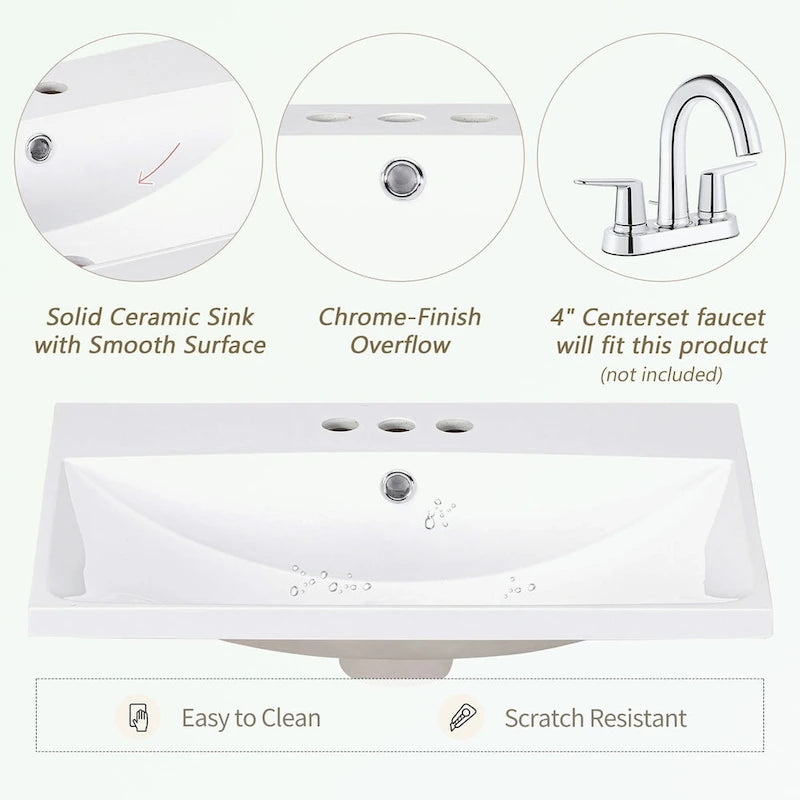 Bathroom Vanity with Ceramic Basin, Two Rattan Doors