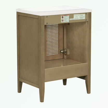 Bathroom Vanity with Ceramic Basin, Two Rattan Doors