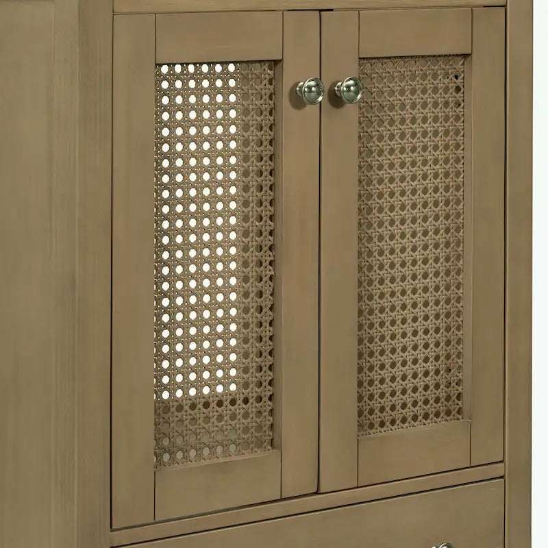 Bathroom Vanity with Ceramic Basin, Two Rattan Doors