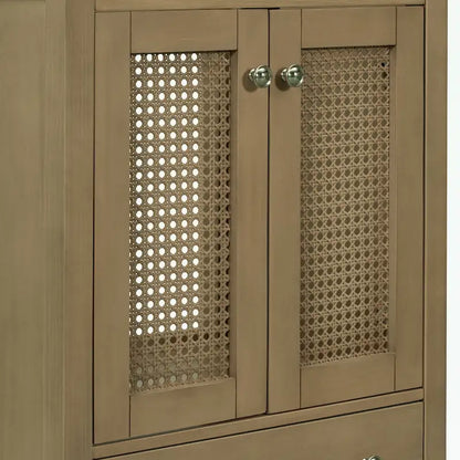 Bathroom Vanity with Ceramic Basin, Two Rattan Doors