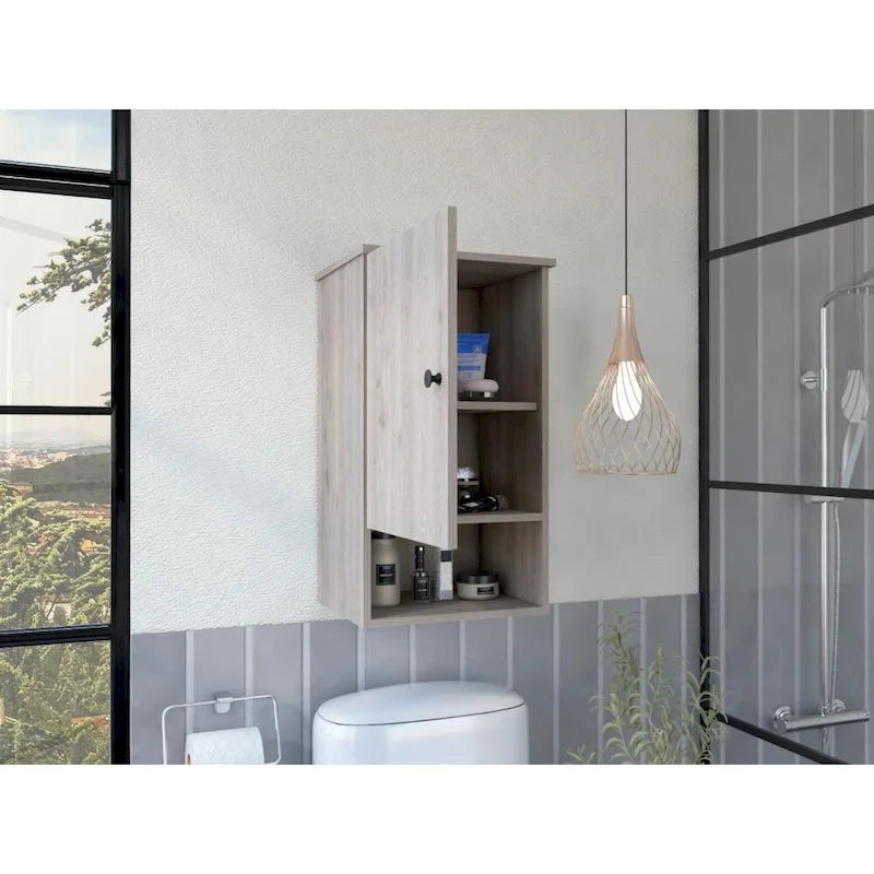 Medicine Cabinet Porto, Two Internal Shelves, Light Oak / White Finish