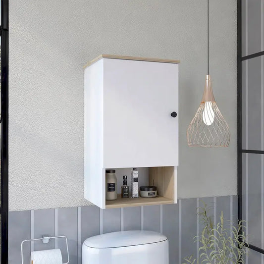 Medicine Cabinet Porto, Two Internal Shelves, Light Oak / White Finish